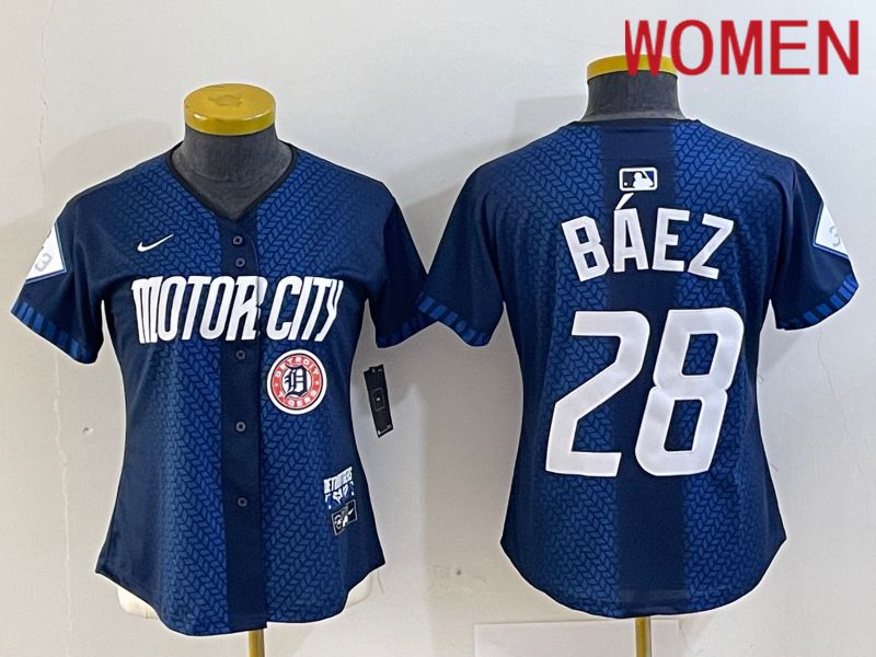 Women Detroit Tigers #28 Baez Blue City Edition Nike 2024 MLB Jersey style 4